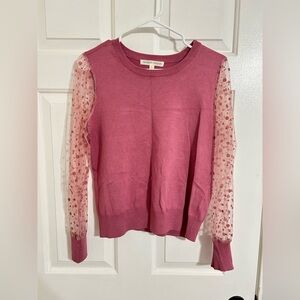 Pink Sweater with Sheer Polka Dot Sleeves